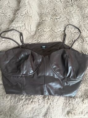 Express Dark Brown Faux Leather Bustier Top